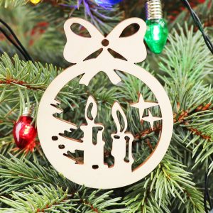Drevená vianočná ozdoba na stromček guľa 1, 70x90mm