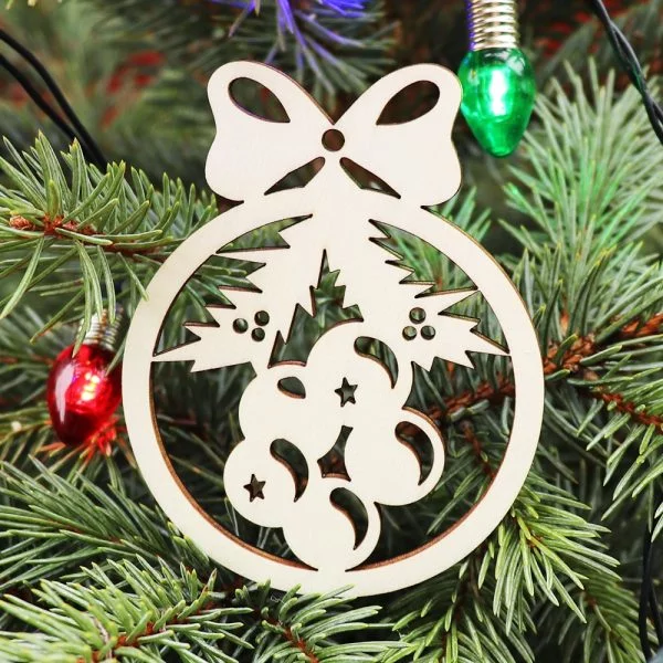 Drevená vianočná ozdoba na stromček guľa 10, 70x90mm 5