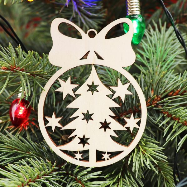 Drevená vianočná ozdoba na stromček guľa 14, 65x90mm 4
