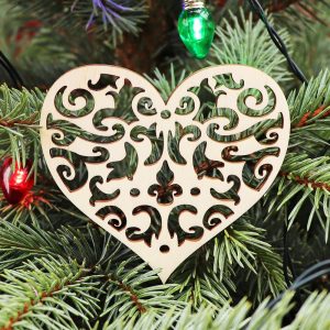 Drevená vianočná ozdoba na stromček srdce 1, 86x80mm