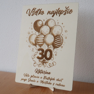 Drevená tabuľka k narodeninám s balónmi, 21x30cm 3
