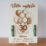 Drevená tabuľka k narodeninám s balónmi na peniaze, 21x30cm 7